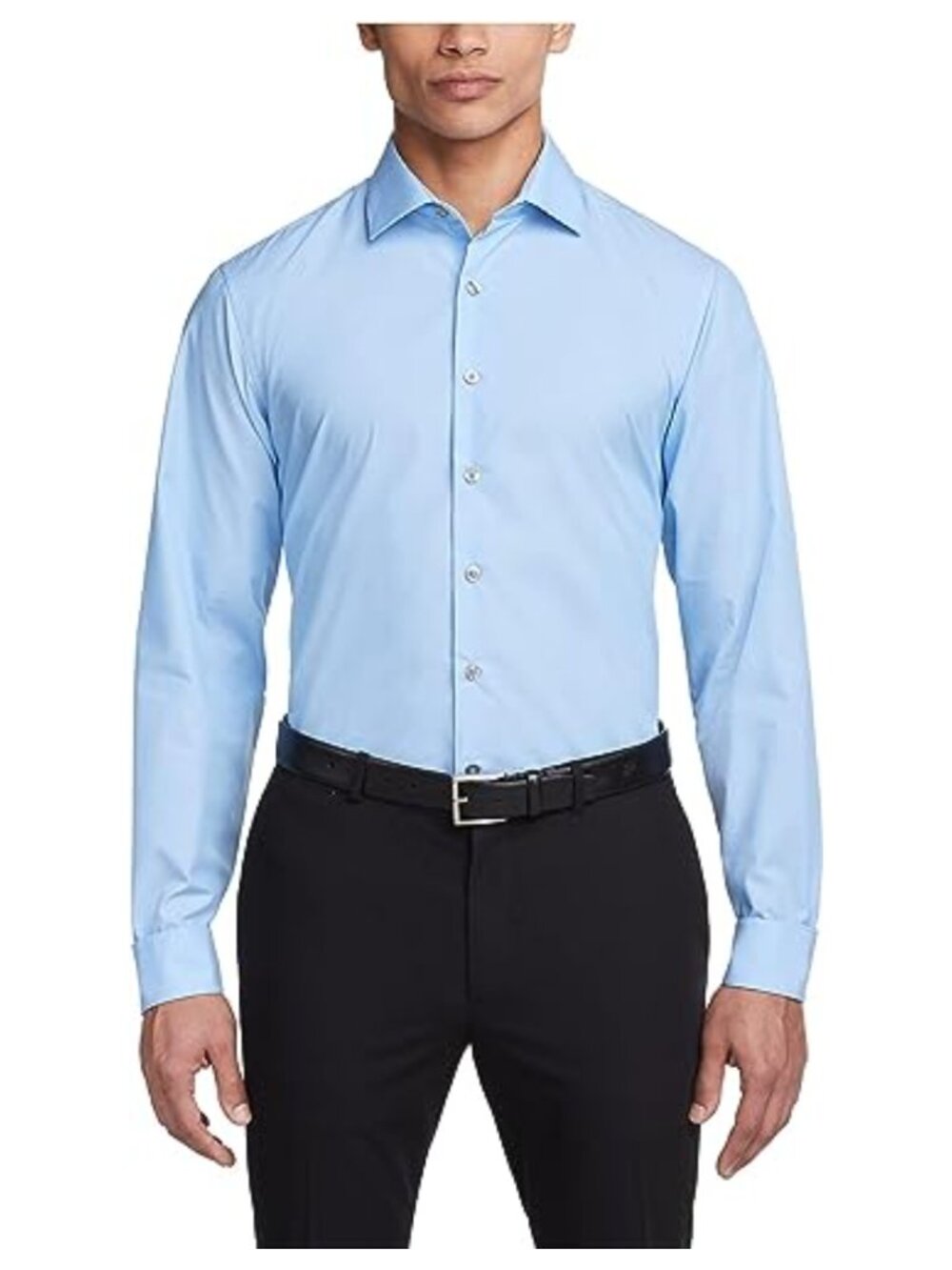 Men's Slim Fit Solid Spread Collar Dress Shirt Button Up